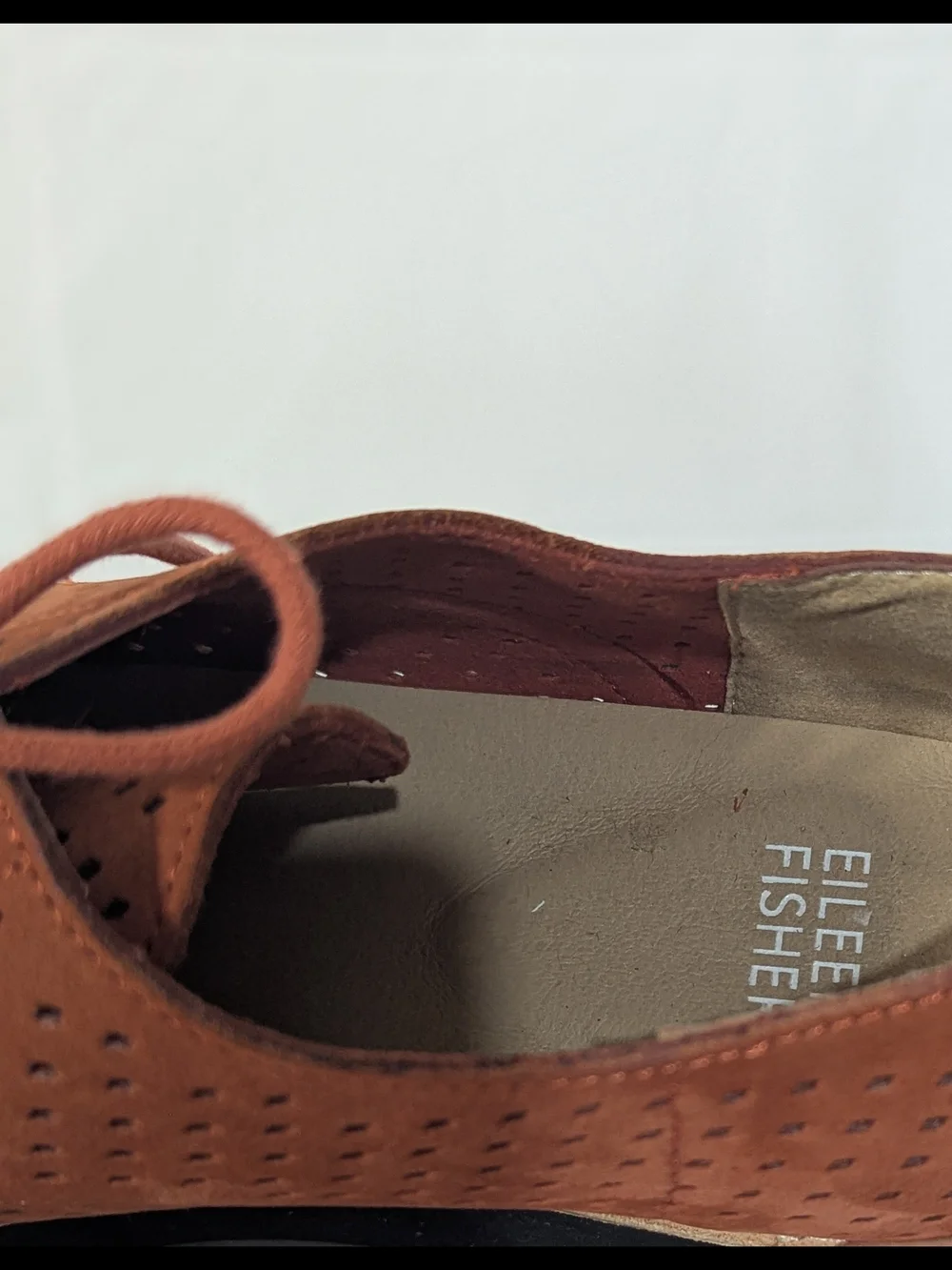 Eileen Fisher Perforated Leather Platform Oxfords Women’s Size 9 Cognac Lace Up